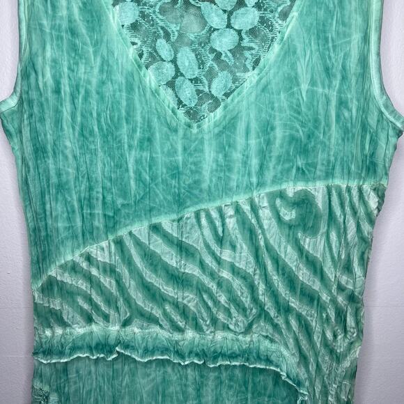 Women's Textured Fairy Grunge Sea Foam Green Dress Lace Inset Sz L Boho Hippie - Picture 4 of 15